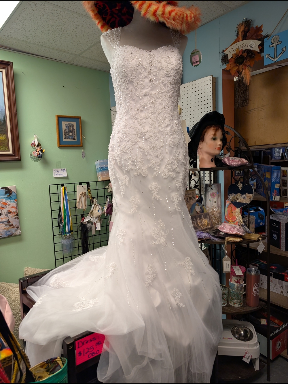 White Beaded Lace A-Line Bridal Gown